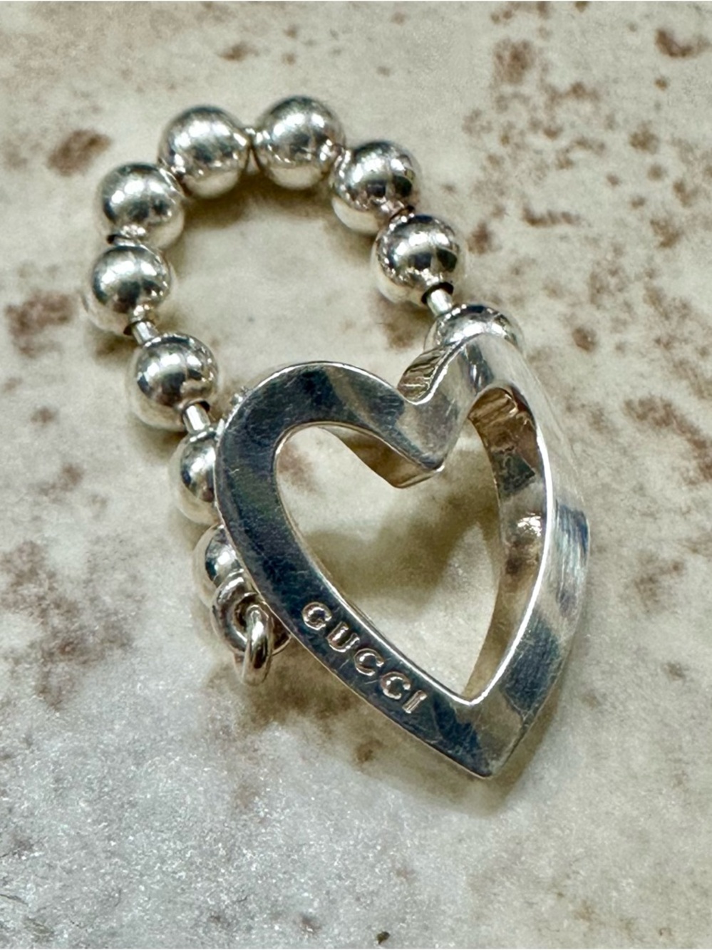 Gucci Silver Open-Heart Beaded Ring - Picture 4 of 7